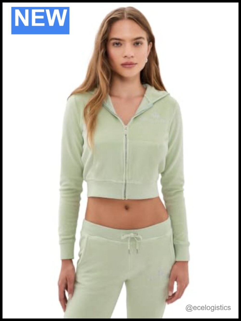 Sporty & Rich Women's Velour Zip Hoodie Sage